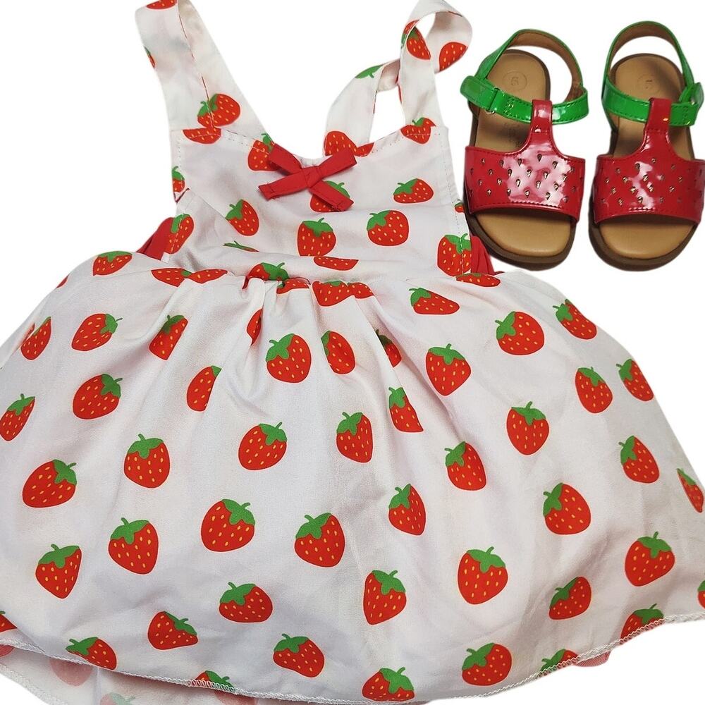 Toddler Girl Strawberry Outfit Dress Cat Jack Sandals Size 5